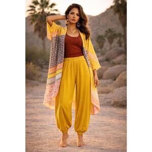 NWT Boho Festival Kimono One Size + Zenana XL Mustard Slit Pants